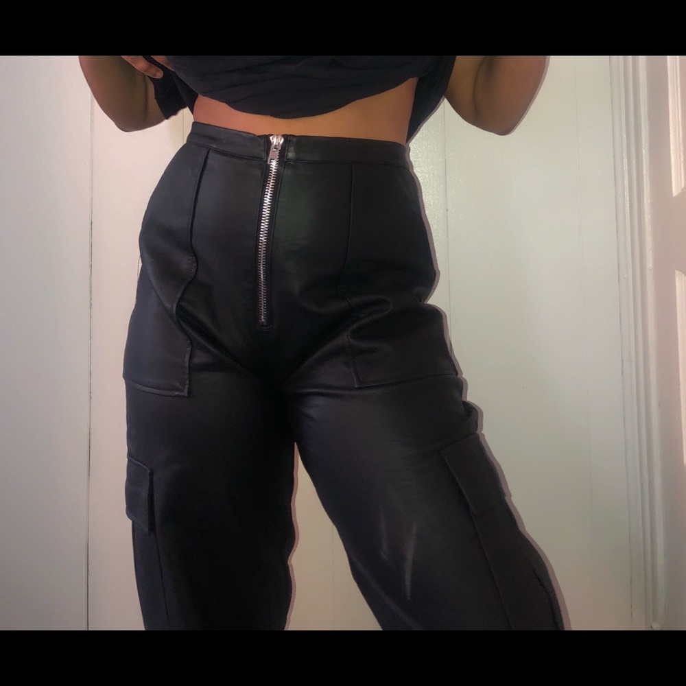 HIGH WAIST BIKER FAUX LEATHER PANTS.